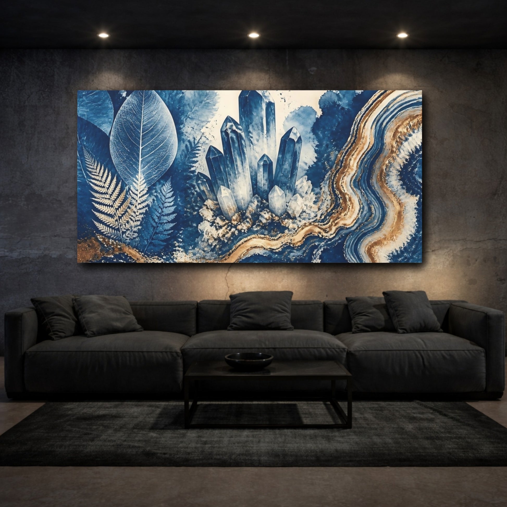 Mockup 3. Blue Crystal Cluster shown as canvas print
