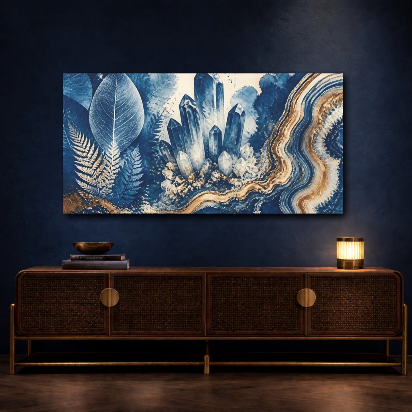 Mockup 4. Blue Crystal Cluster shown as canvas print
