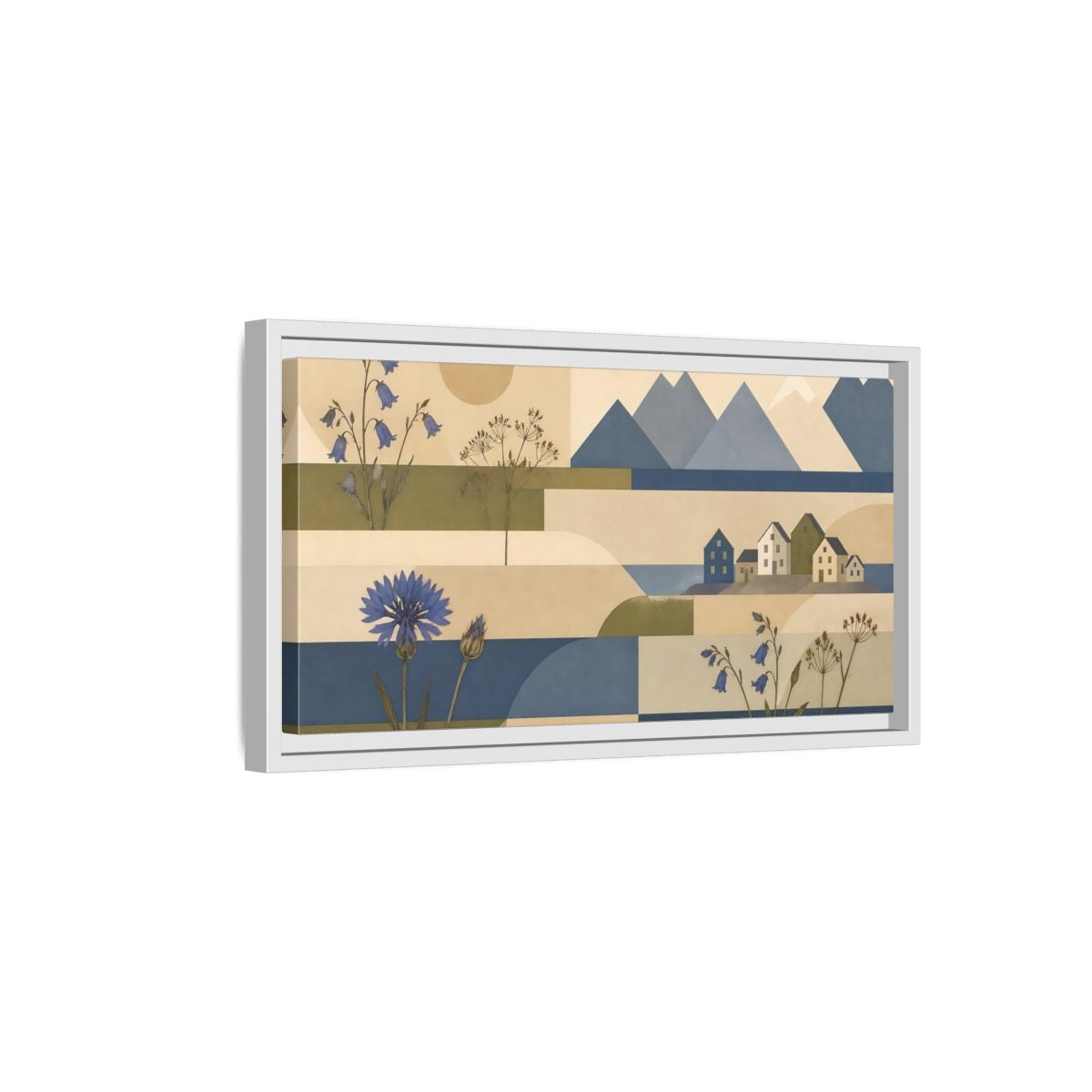 Side Mockup 6. Blue Flower Coastal Collage shown as framed canvas print