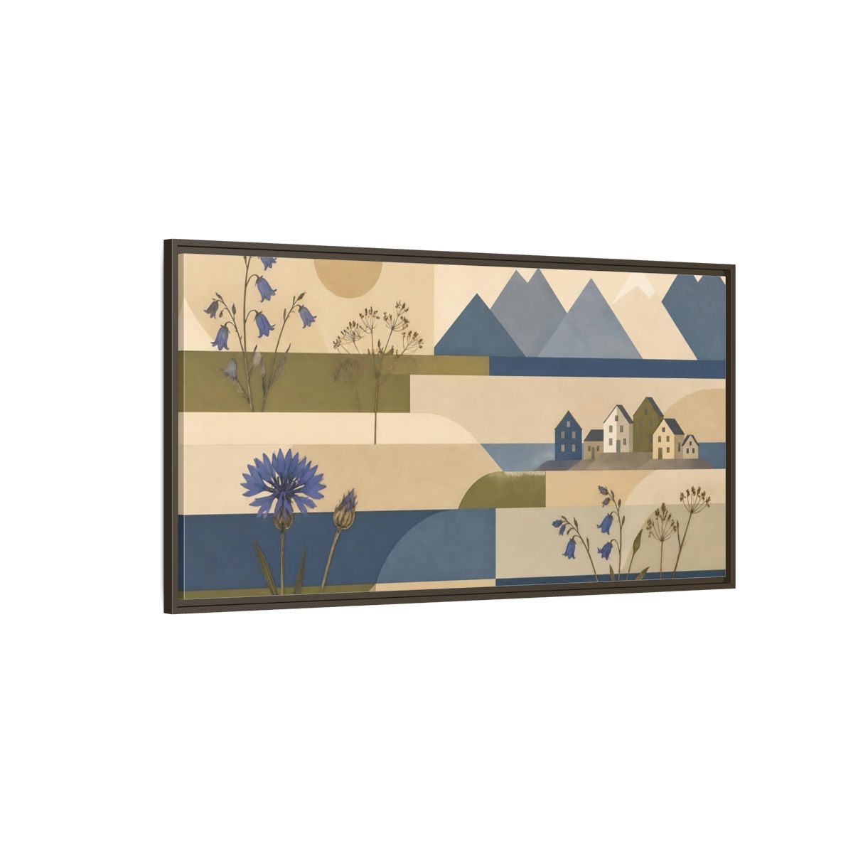 Side Mockup 4. Blue Flower Coastal Collage shown as framed canvas print