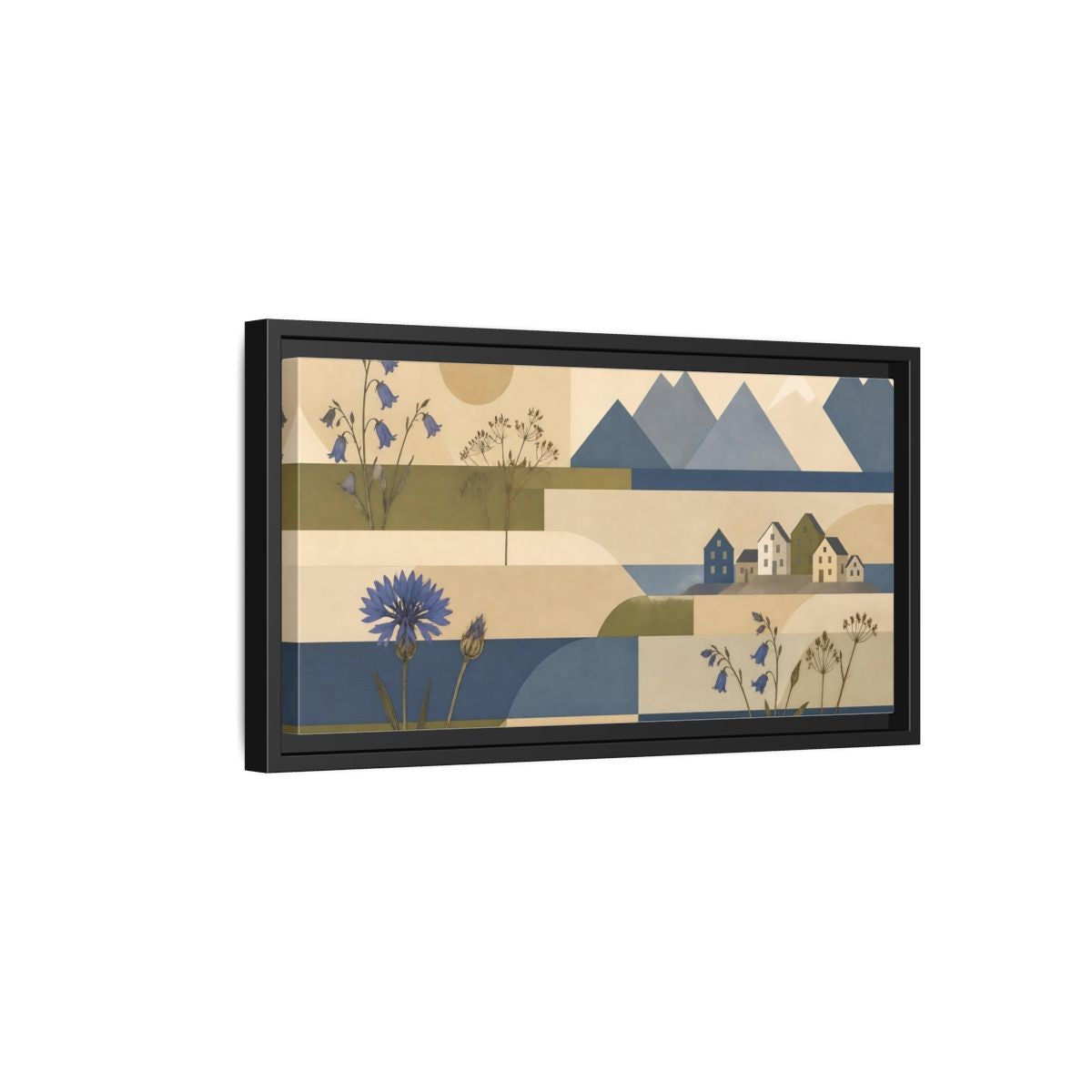 Side Mockup 8. Blue Flower Coastal Collage shown as framed canvas print