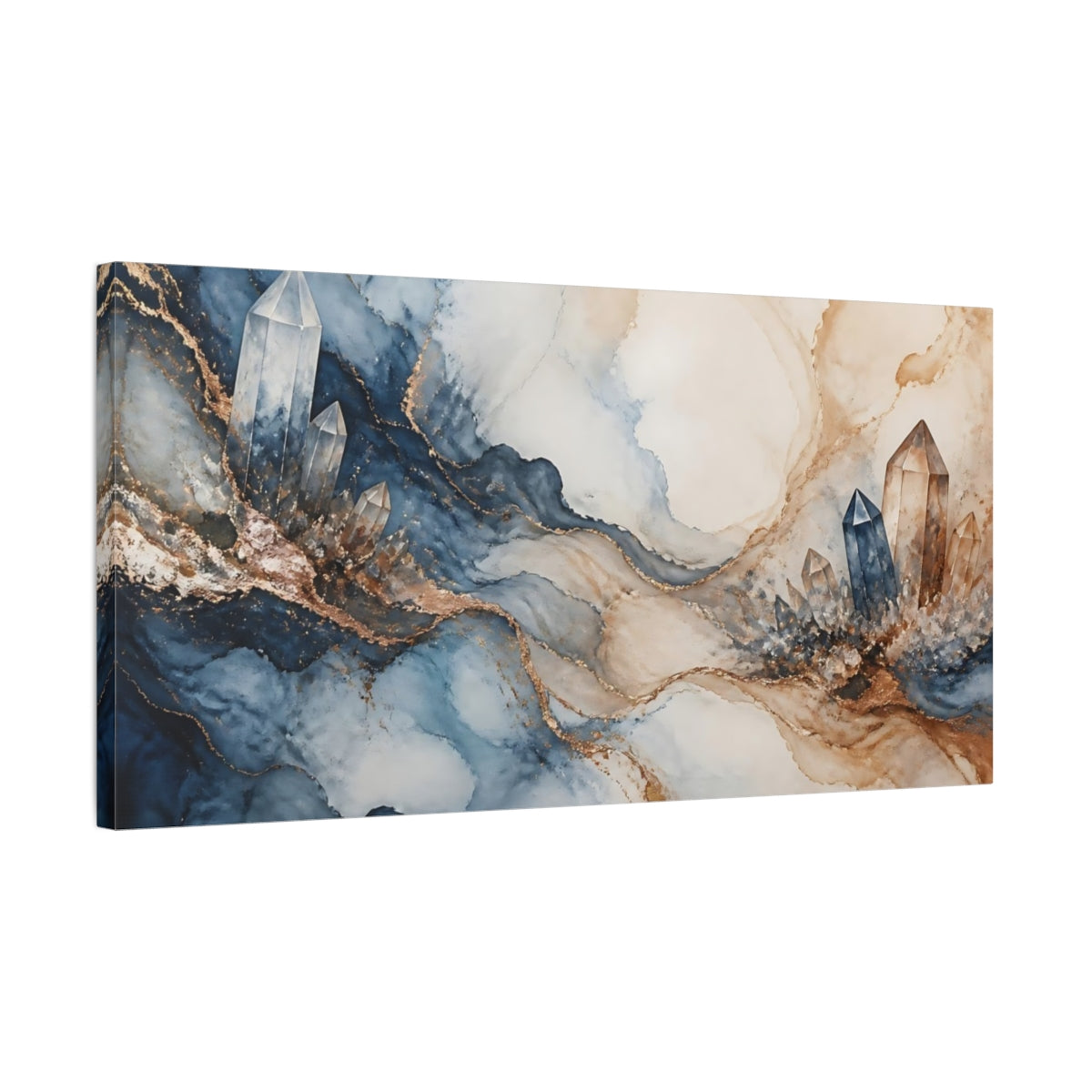 Side Mockup 1. Blue & Gold Crystal Cluster shown as canvas print