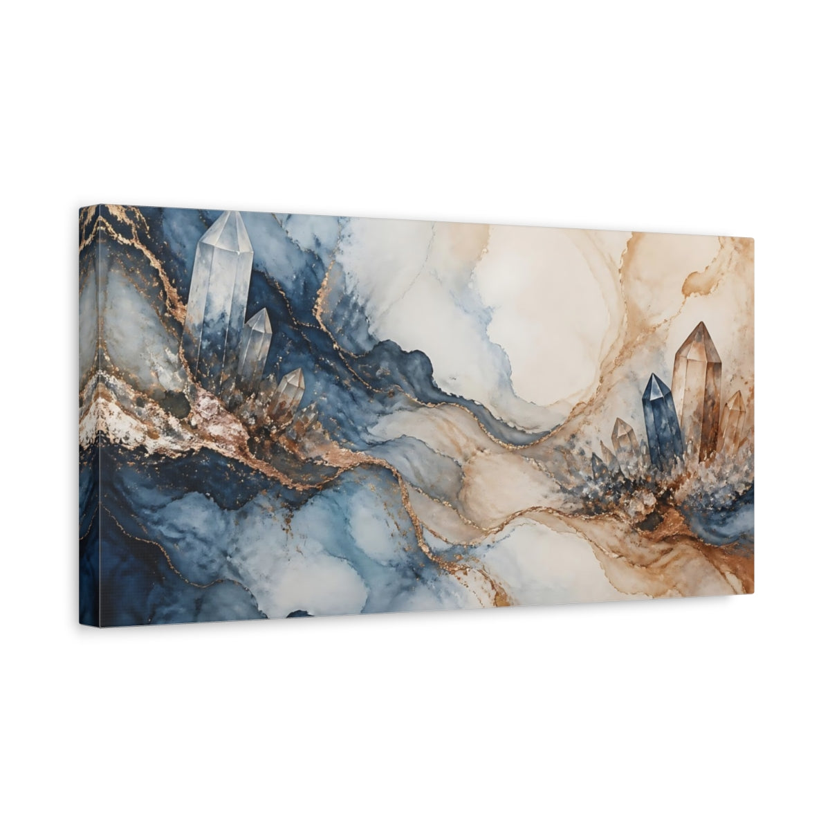 Side Mockup 3. Blue & Gold Crystal Cluster shown as canvas print