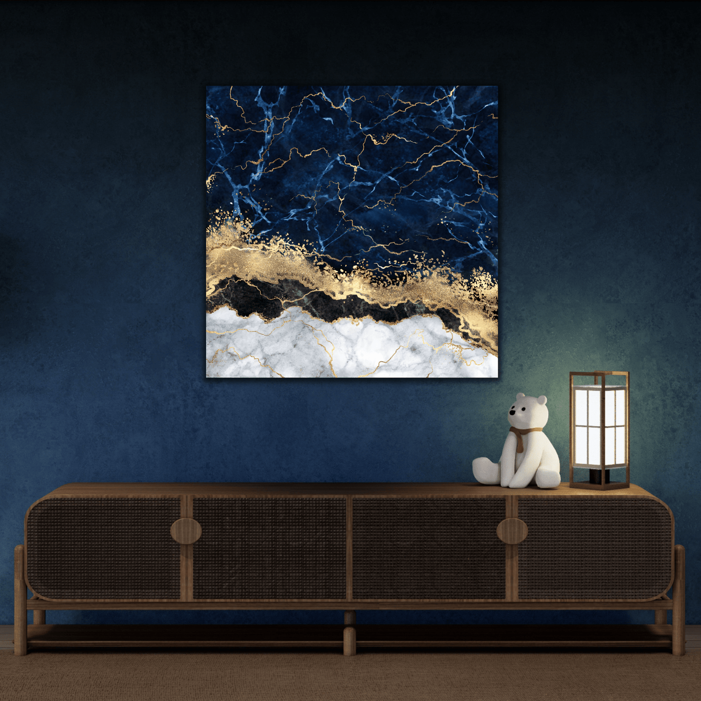 Blue Gold Marble Canvas Print - Modern Abstract Wall Decor - YesArtYes