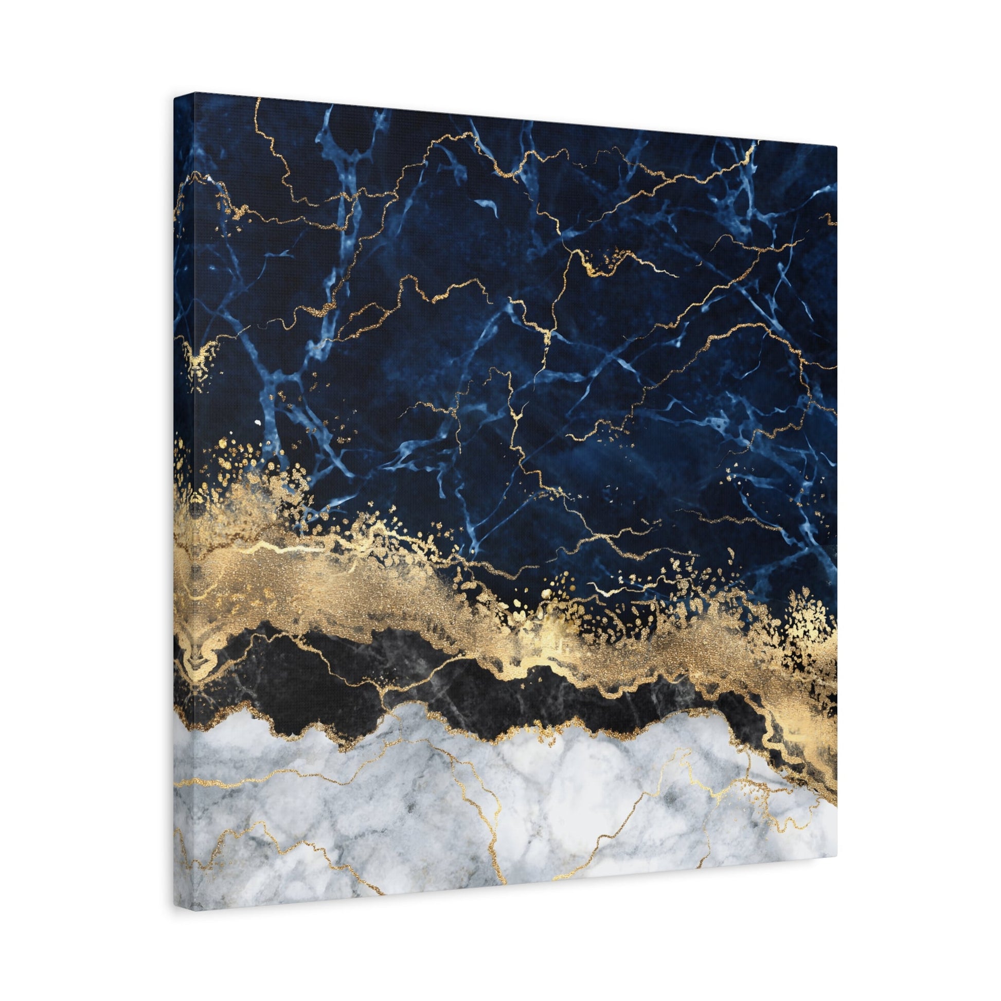 Blue Gold Marble Canvas Print - Modern Abstract Wall Decor - YesArtYes