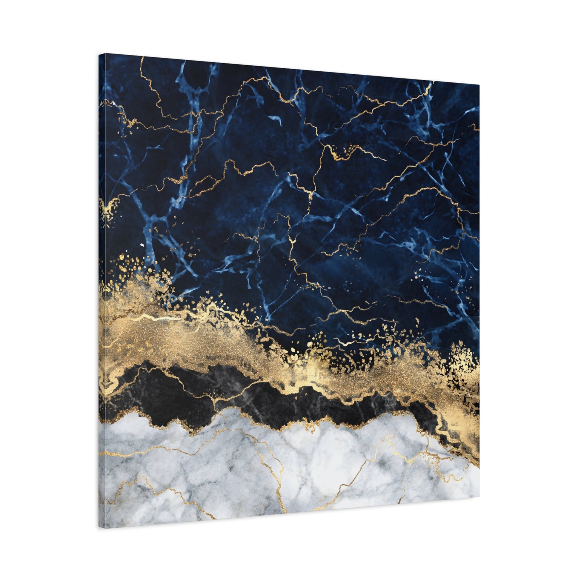Blue Gold Marble Canvas Print - Modern Abstract Wall Decor - YesArtYes