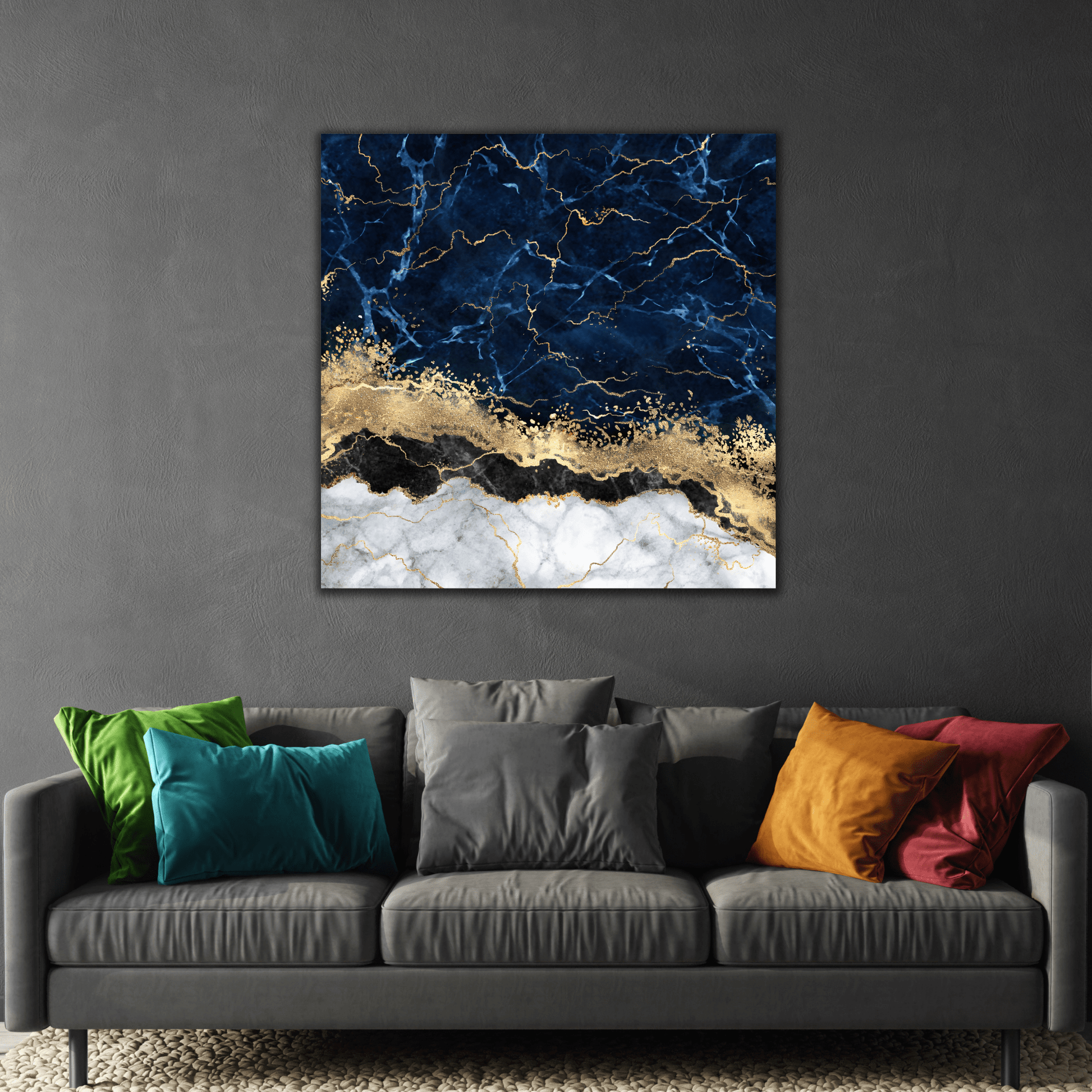 Blue Gold Marble Canvas Print - Modern Abstract Wall Decor - YesArtYes