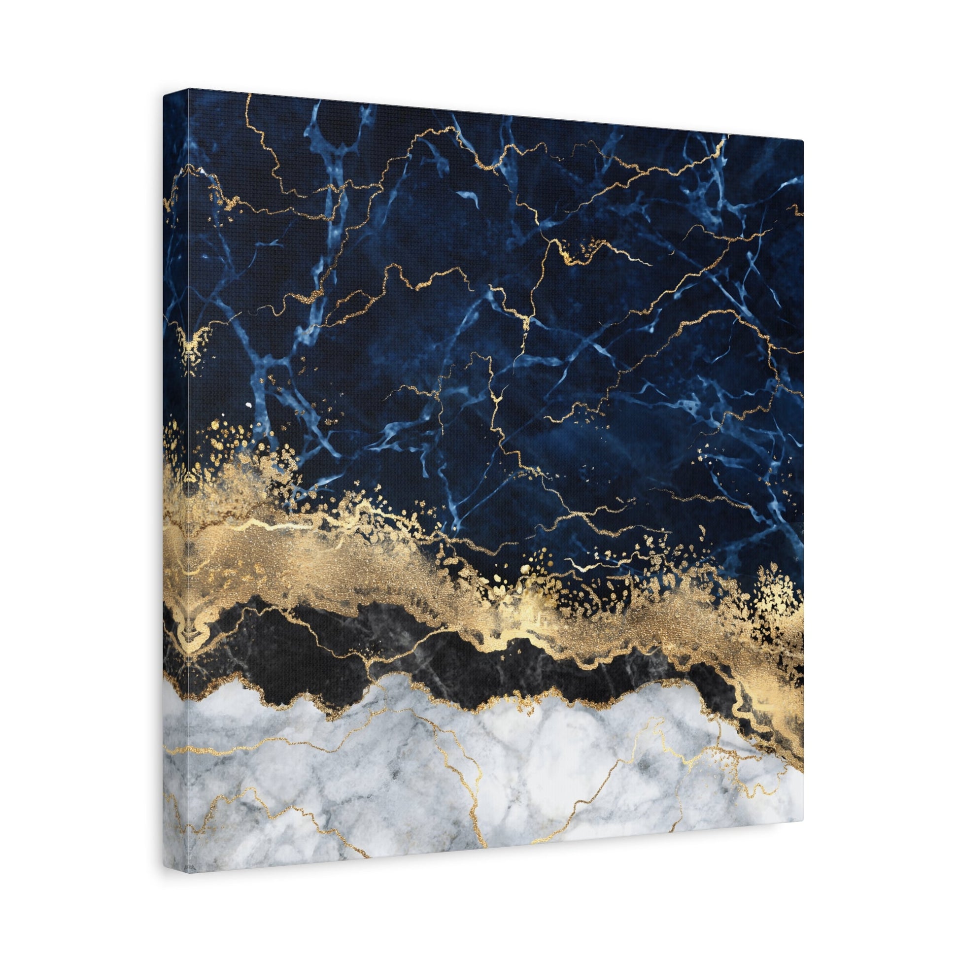 Blue Gold Marble Canvas Print - Modern Abstract Wall Decor - YesArtYes