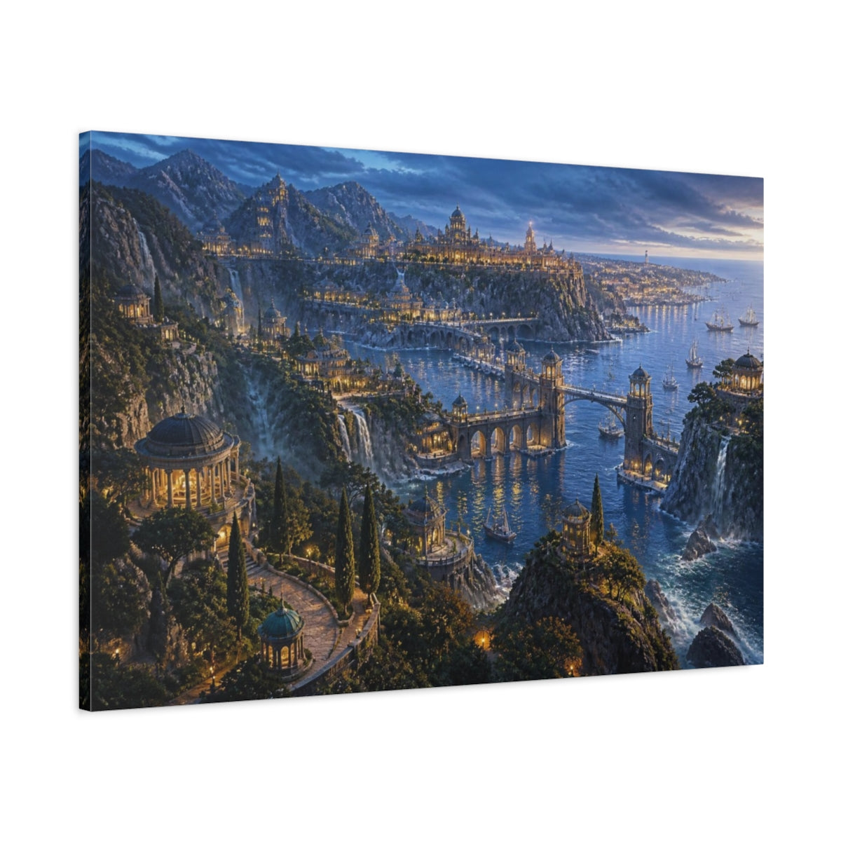Main Mockup. Blue Hour Coastal Empire shown as canvas print