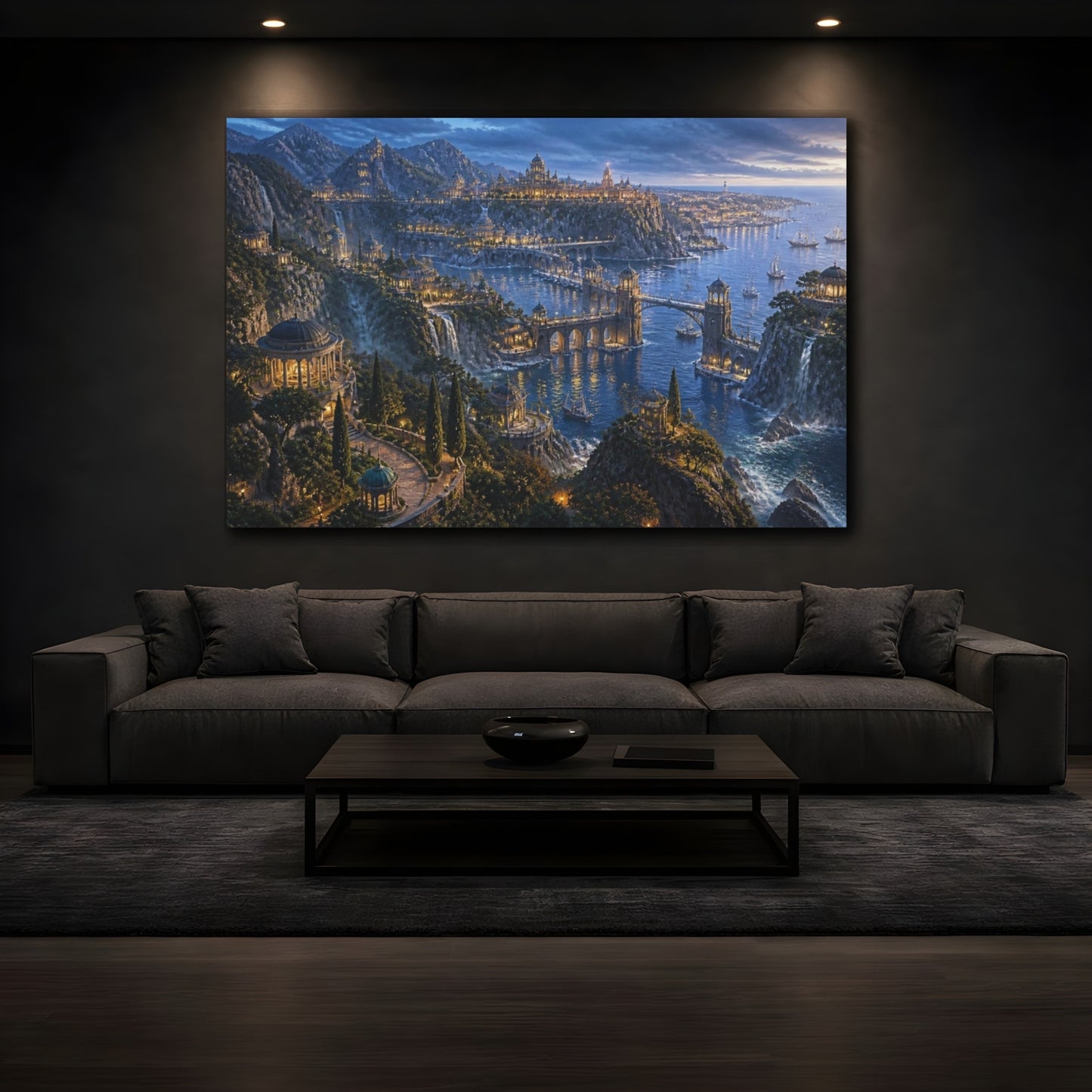 Mockup 3. Blue Hour Coastal Empire shown as canvas print