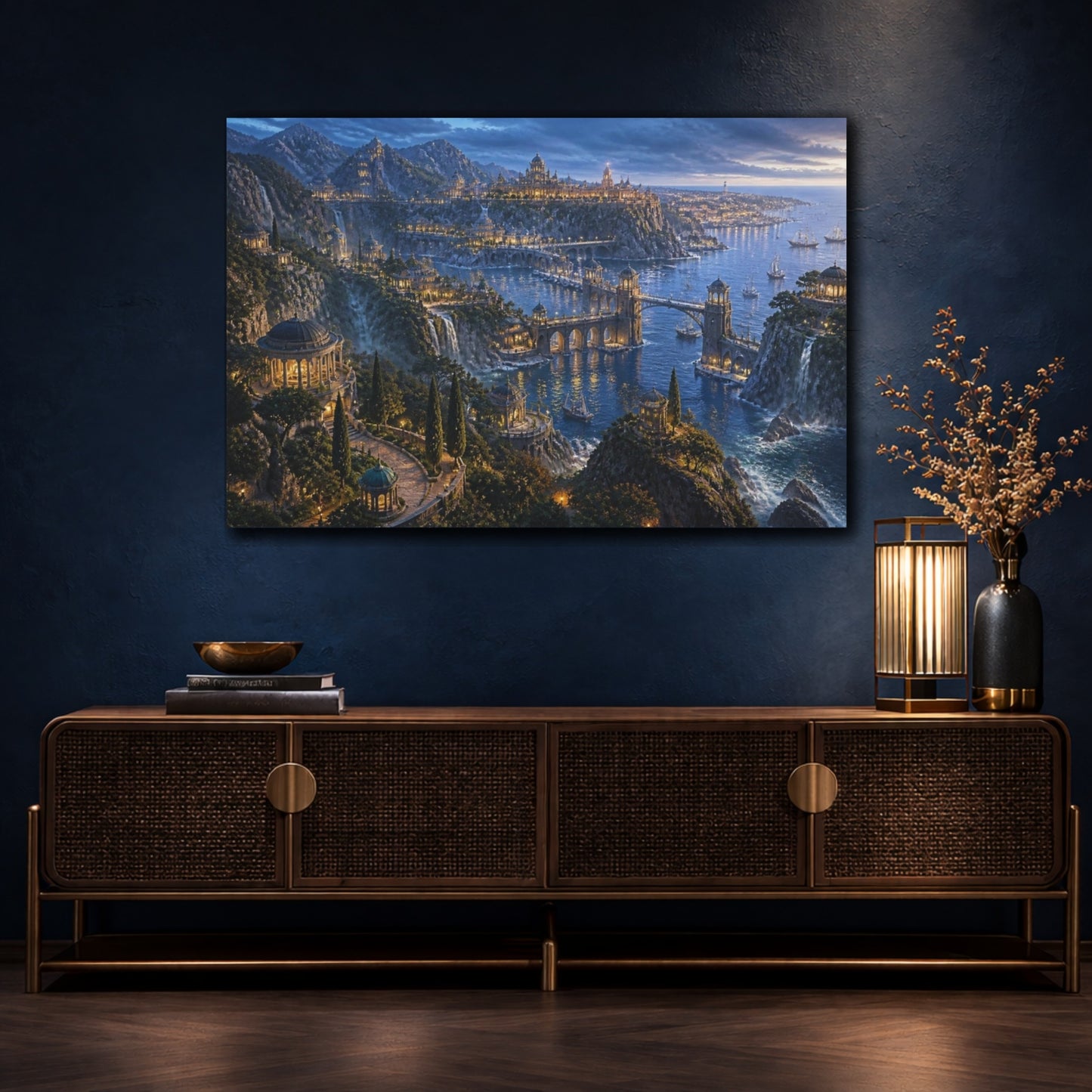Mockup 4. Blue Hour Coastal Empire shown as canvas print