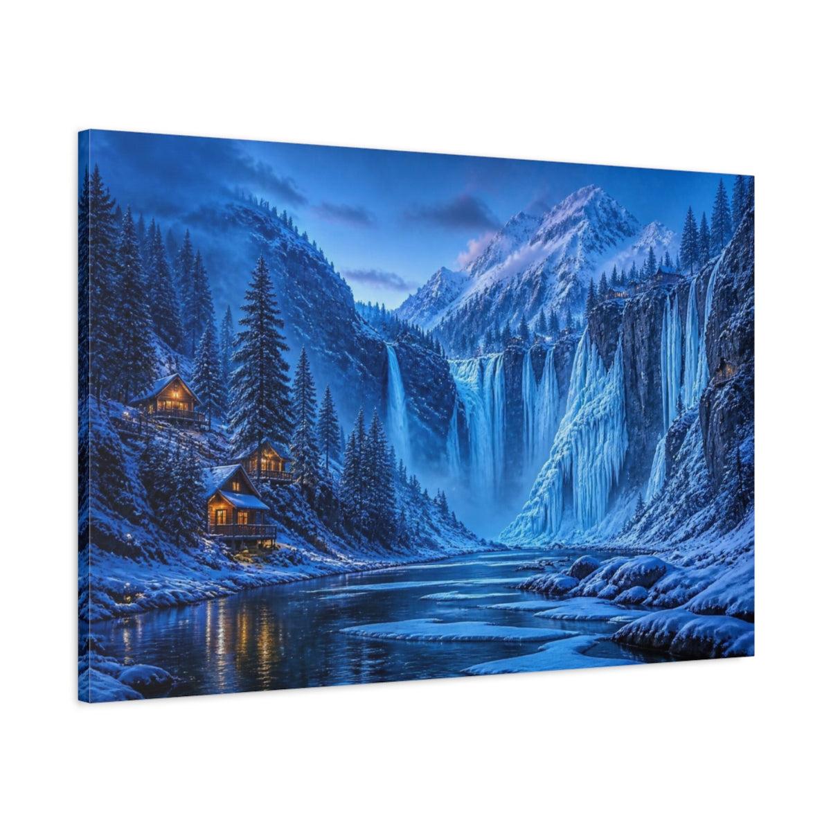 Main Mockup. Blue Hour Frozen Waterfalls shown as canvas print