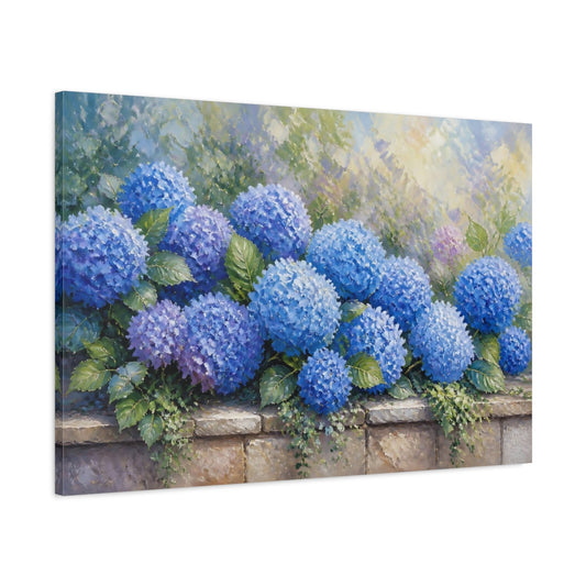 Main Mockup. Blue Hydrangea Floral shown as canvas print