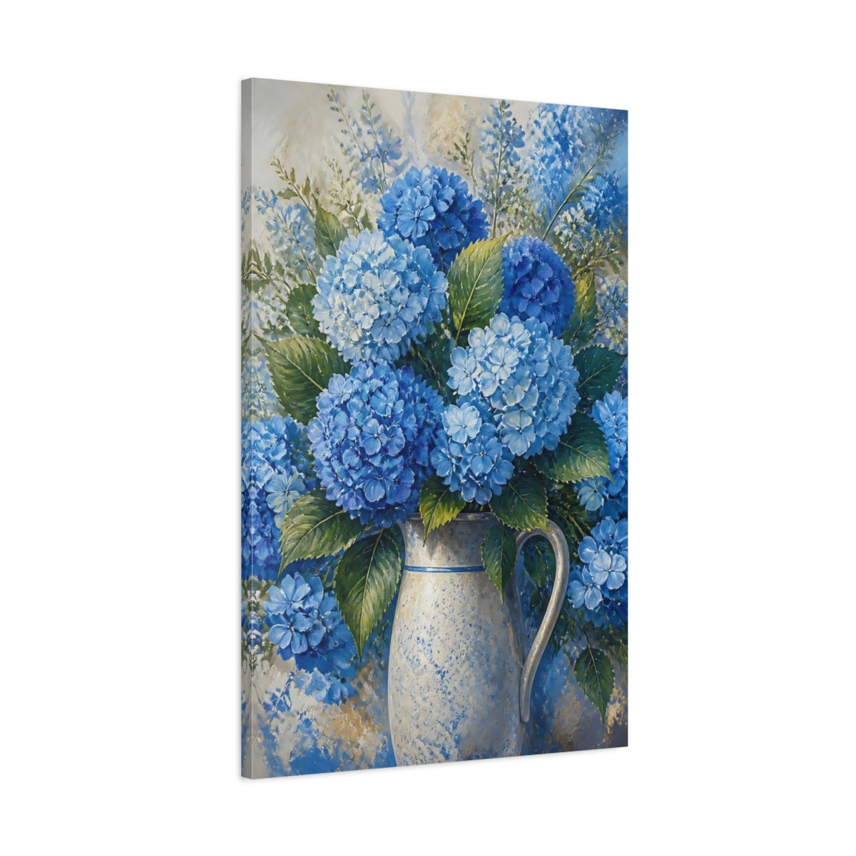 Main Mockup. Blue Hydrangea Flowers shown as canvas print