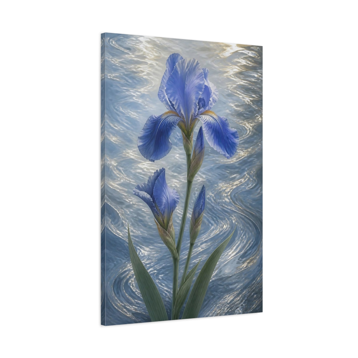 Main Mockup. Blue Iris Flowers shown as canvas print