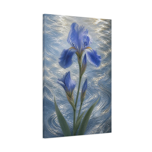 Main Mockup. Blue Iris Flowers shown as canvas print