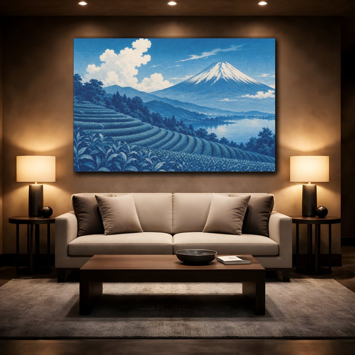 Mockup 2. Blue Mount Fuji Tea Terraces shown as canvas print