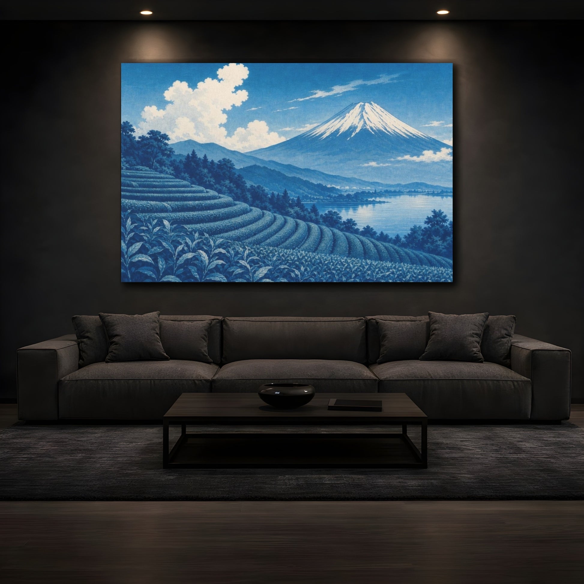 Mockup 3. Blue Mount Fuji Tea Terraces shown as canvas print