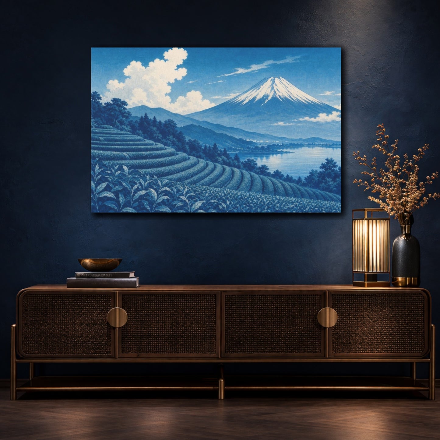Mockup 4. Blue Mount Fuji Tea Terraces shown as canvas print