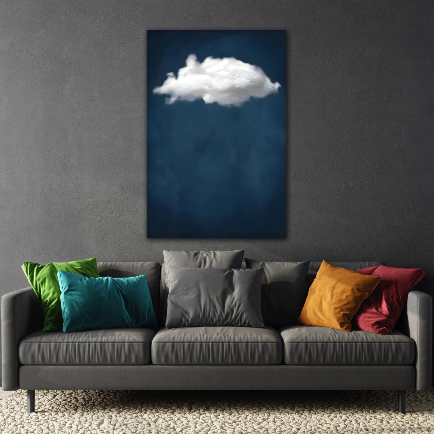 Blue Night Sky with Cloud Wall Art Canvas Print - Abstract Minimalist Home Decor