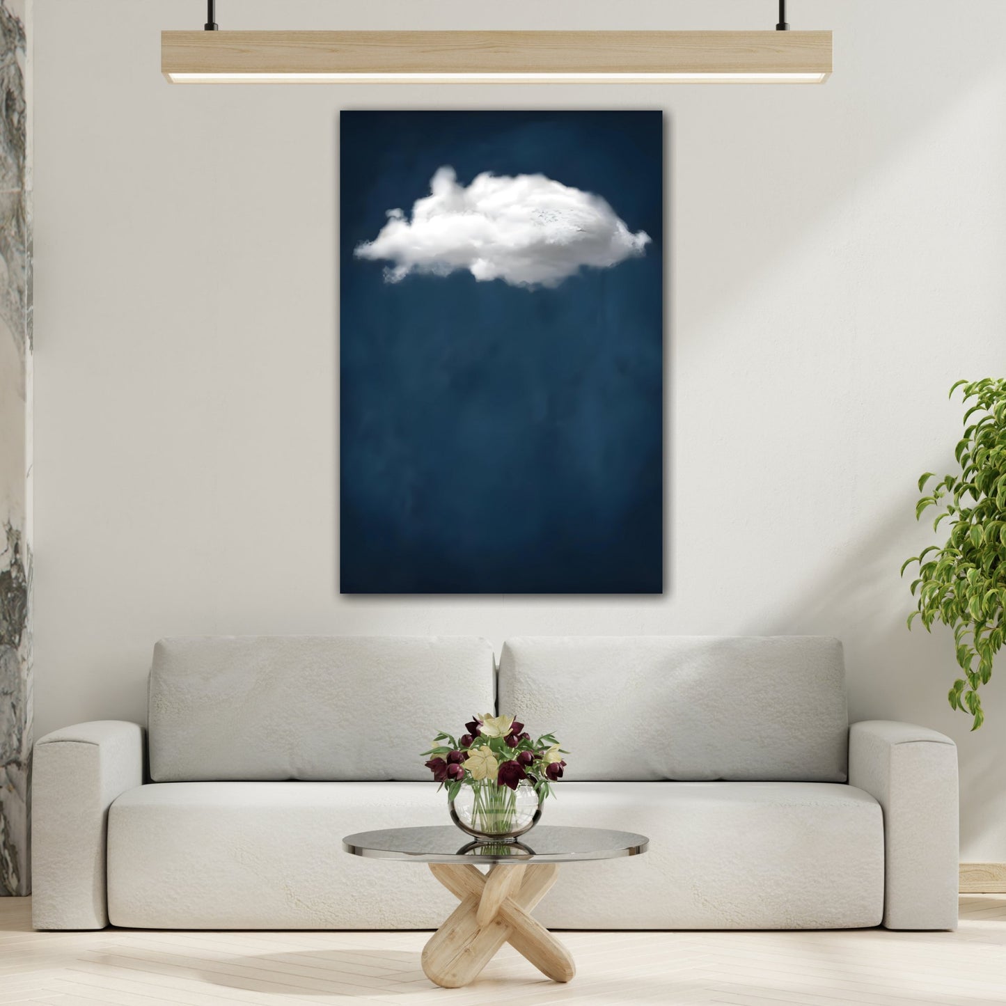 Blue Night Sky with Cloud Wall Art Canvas Print - Abstract Minimalist Home Decor