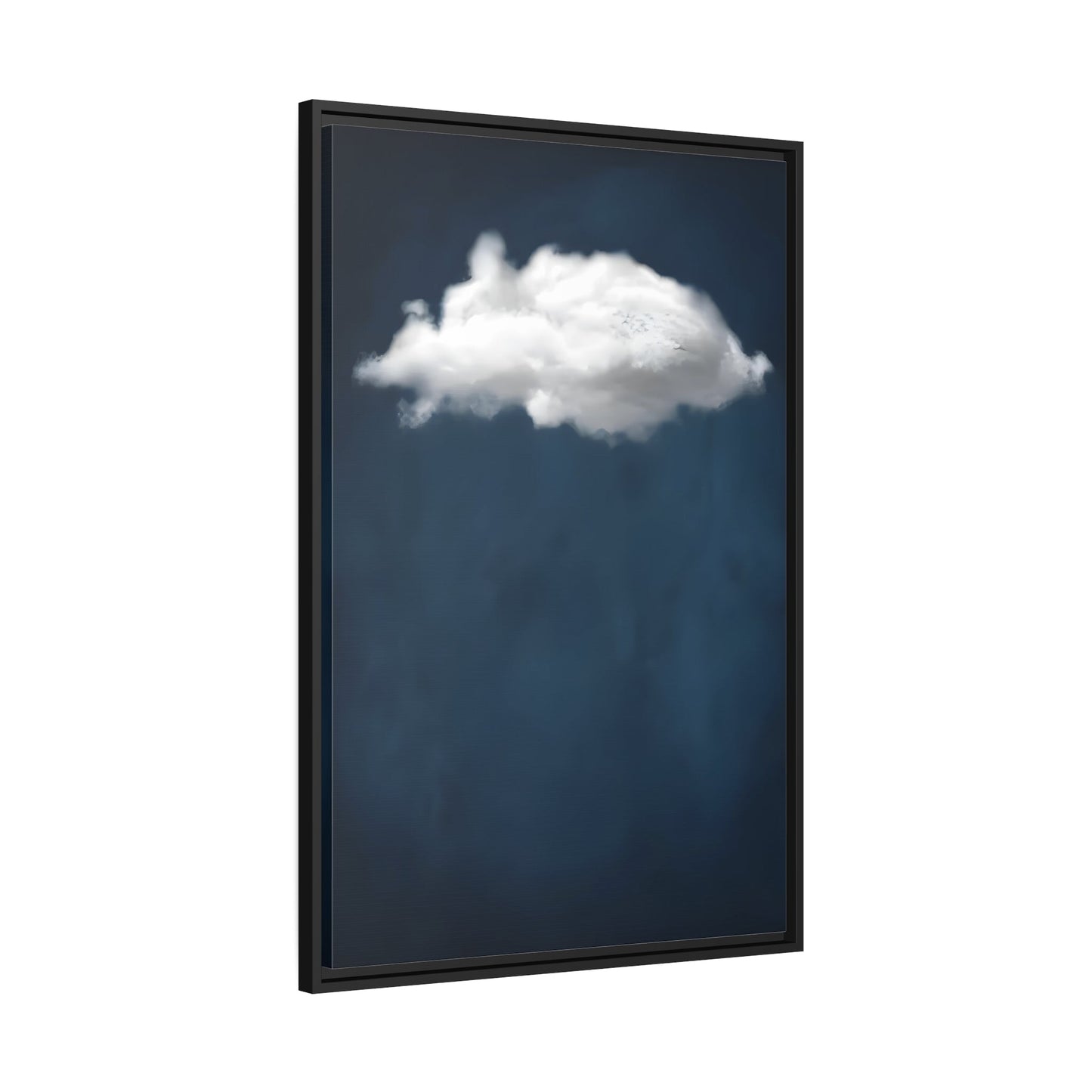 Blue Night Sky with Cloud Wall Art Canvas Print - Abstract Minimalist Home Decor in Black Frame