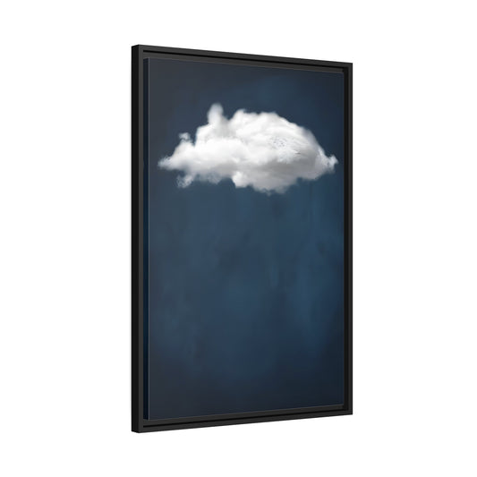 Blue Night Sky with Cloud Wall Art Canvas Print - Abstract Minimalist Home Decor in Black Frame