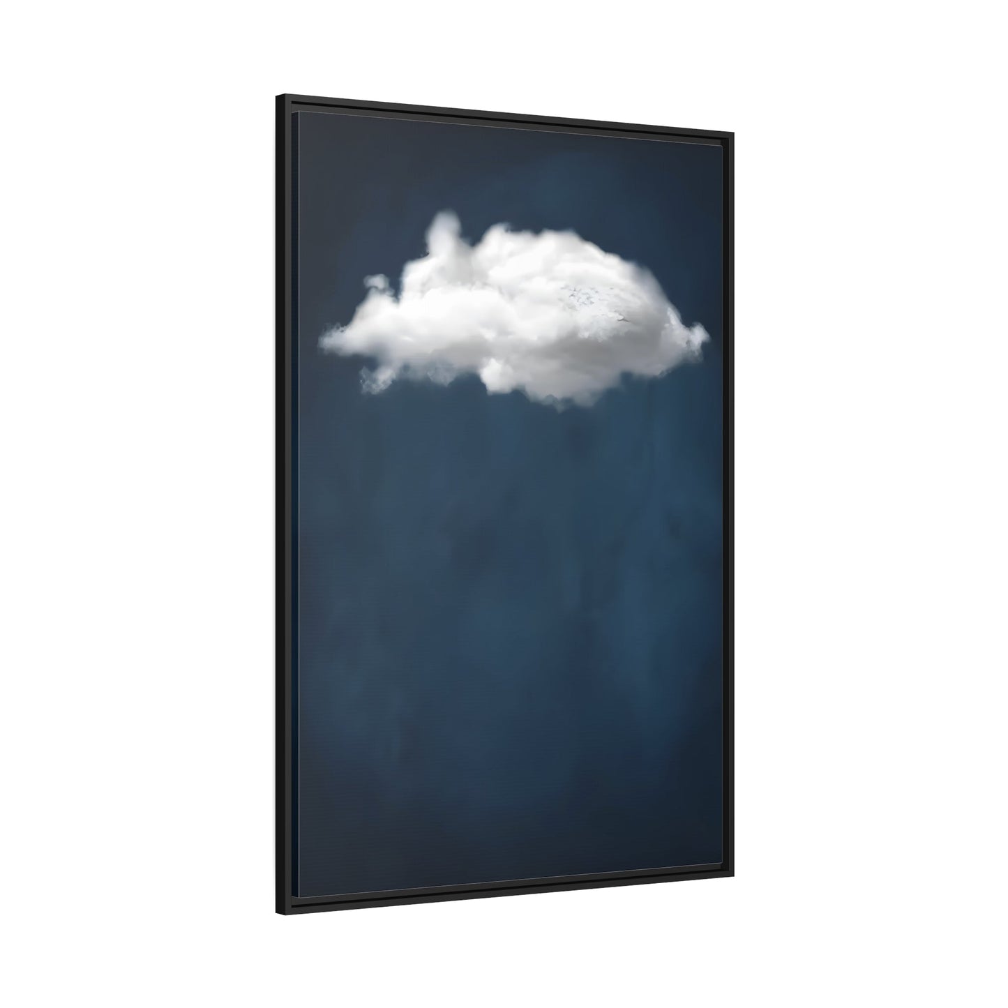 Blue Night Sky with Cloud Wall Art Canvas Print - Abstract Minimalist Home Decor in Black Frame