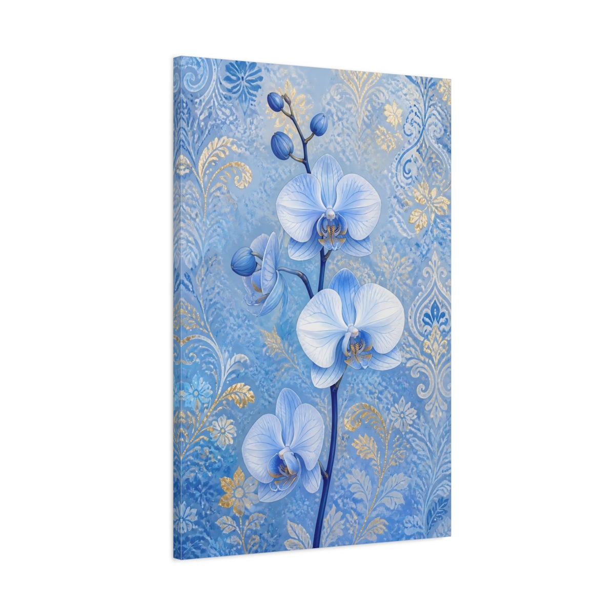 Main Mockup. Blue Orchid Flowers shown as canvas print