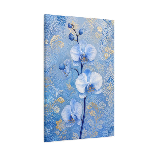 Main Mockup. Blue Orchid Flowers shown as canvas print