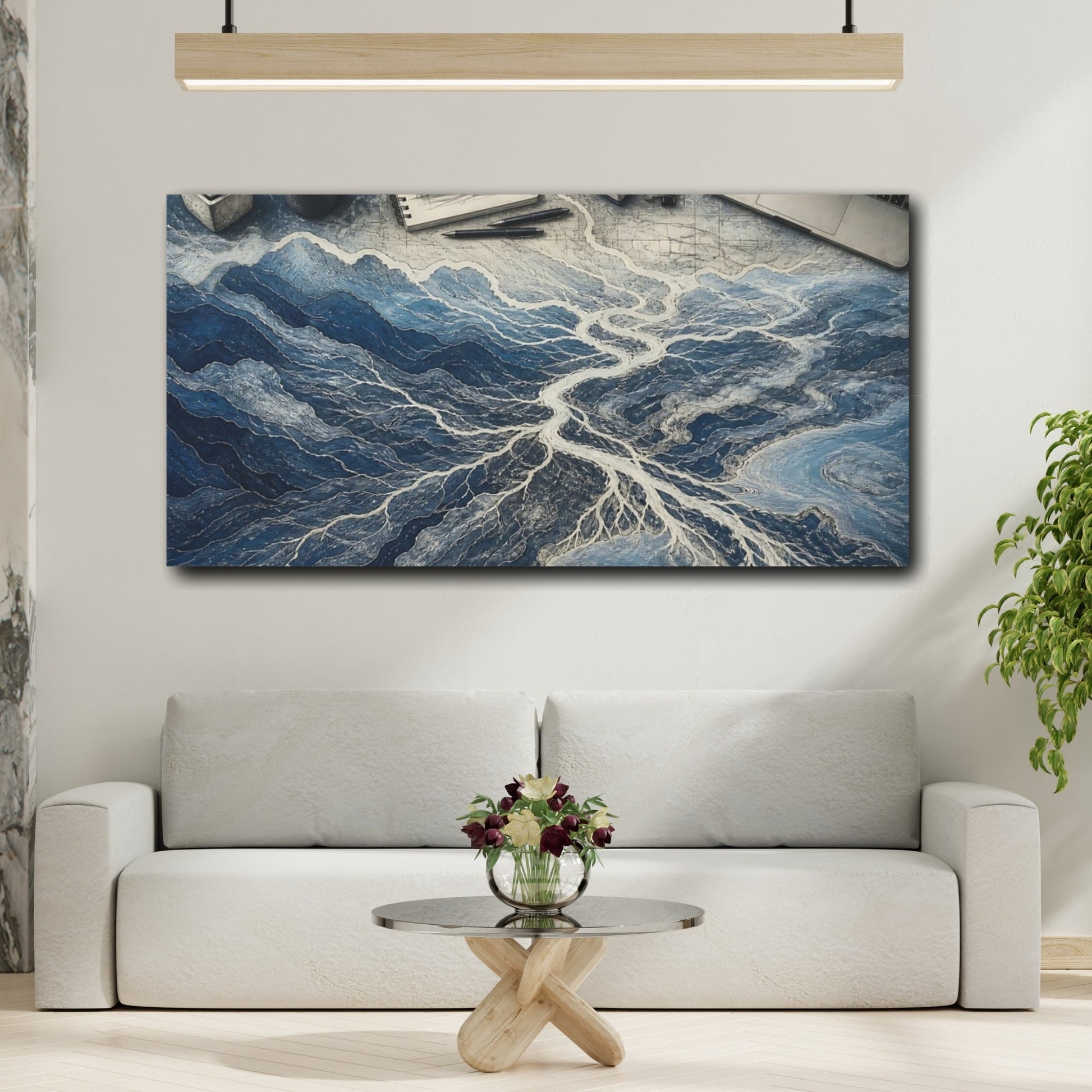 Mockup 2. Blue River Delta Study shown as canvas print