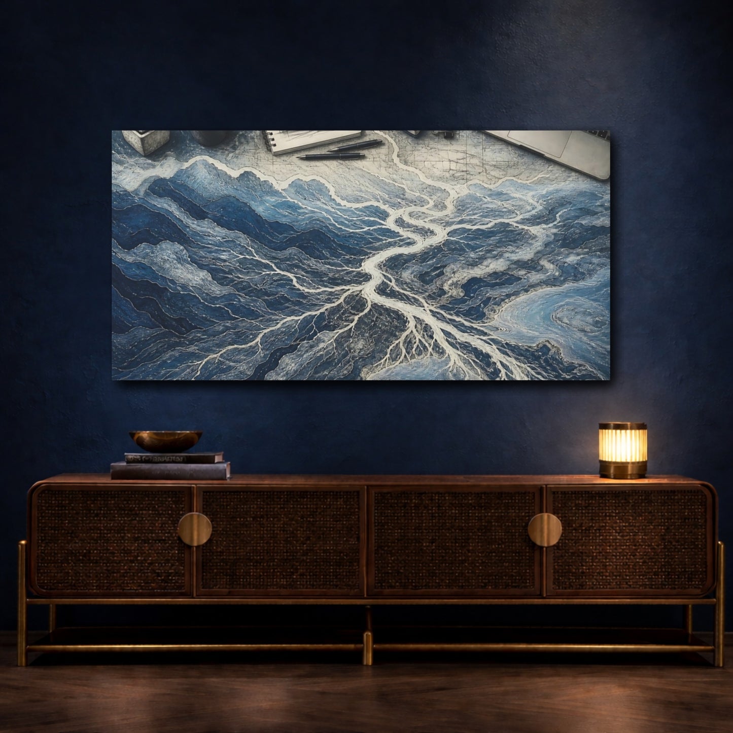 Mockup 4. Blue River Delta Study shown as canvas print