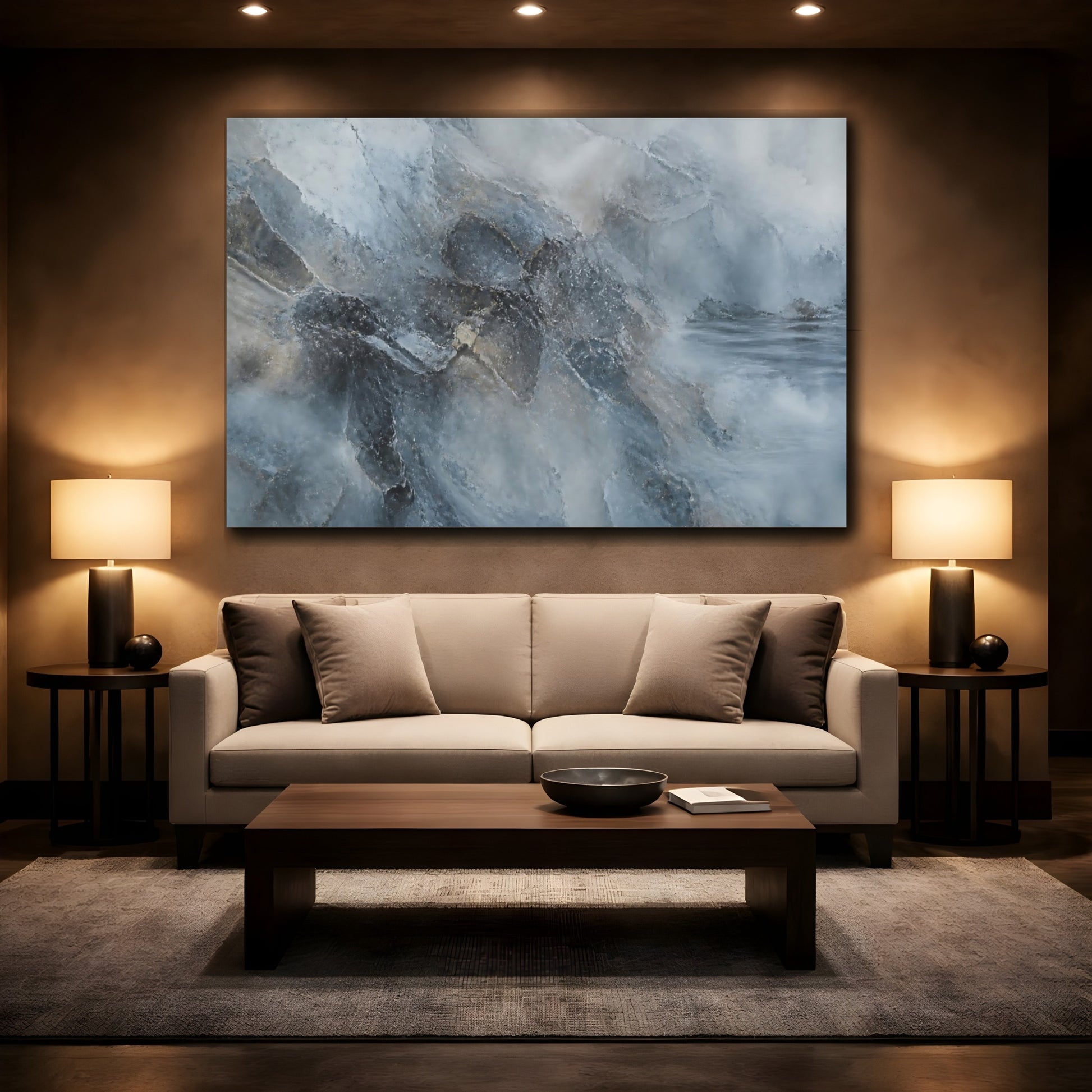 Mockup 2. Blue Stone Texture shown as canvas print