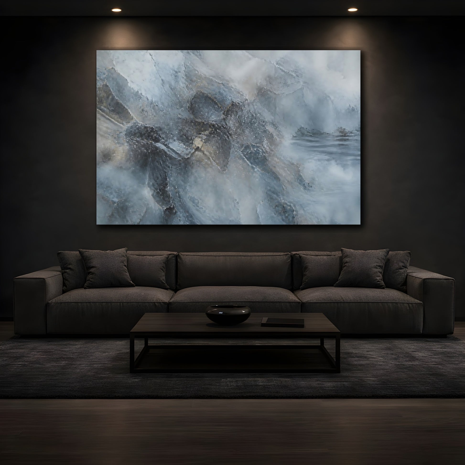 Mockup 3. Blue Stone Texture shown as canvas print