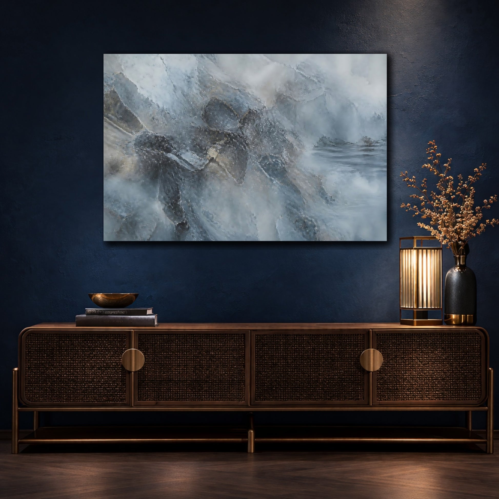 Mockup 4. Blue Stone Texture shown as canvas print