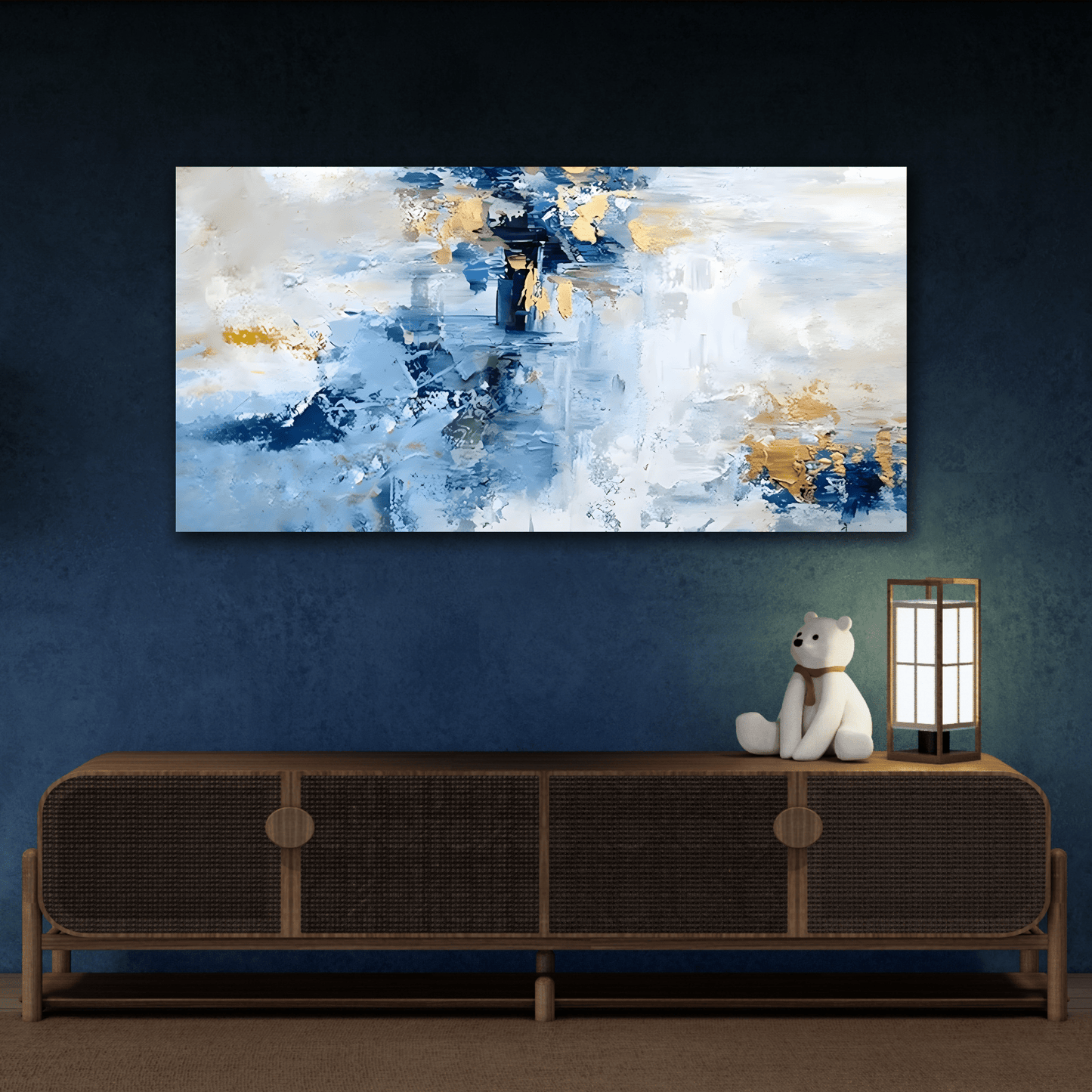Blue White Abstract Print on Canvas - Large Contemporary Home Decoration - YesArtYes