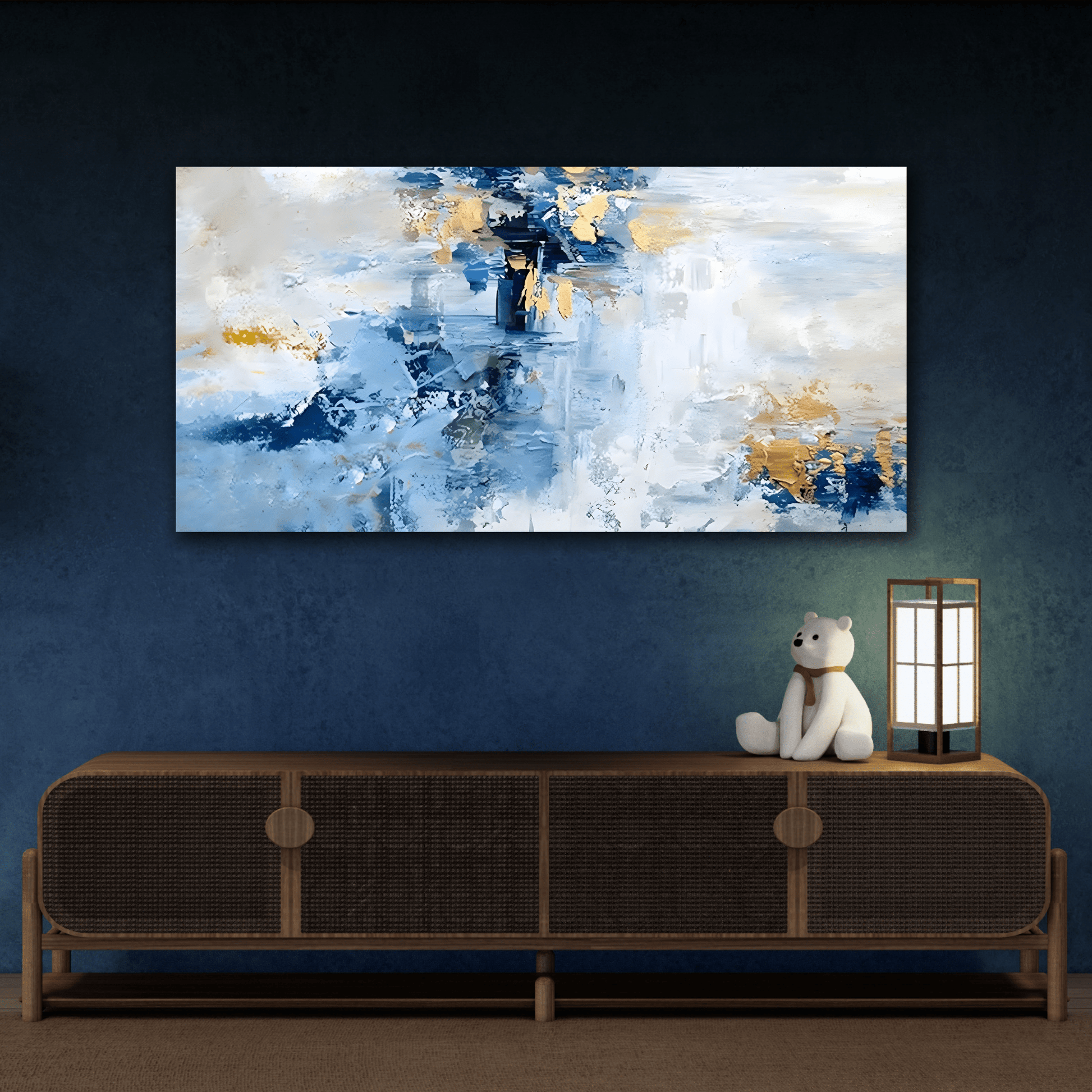 Blue White Abstract Print on Canvas - Large Contemporary Home Decoration - YesArtYes
