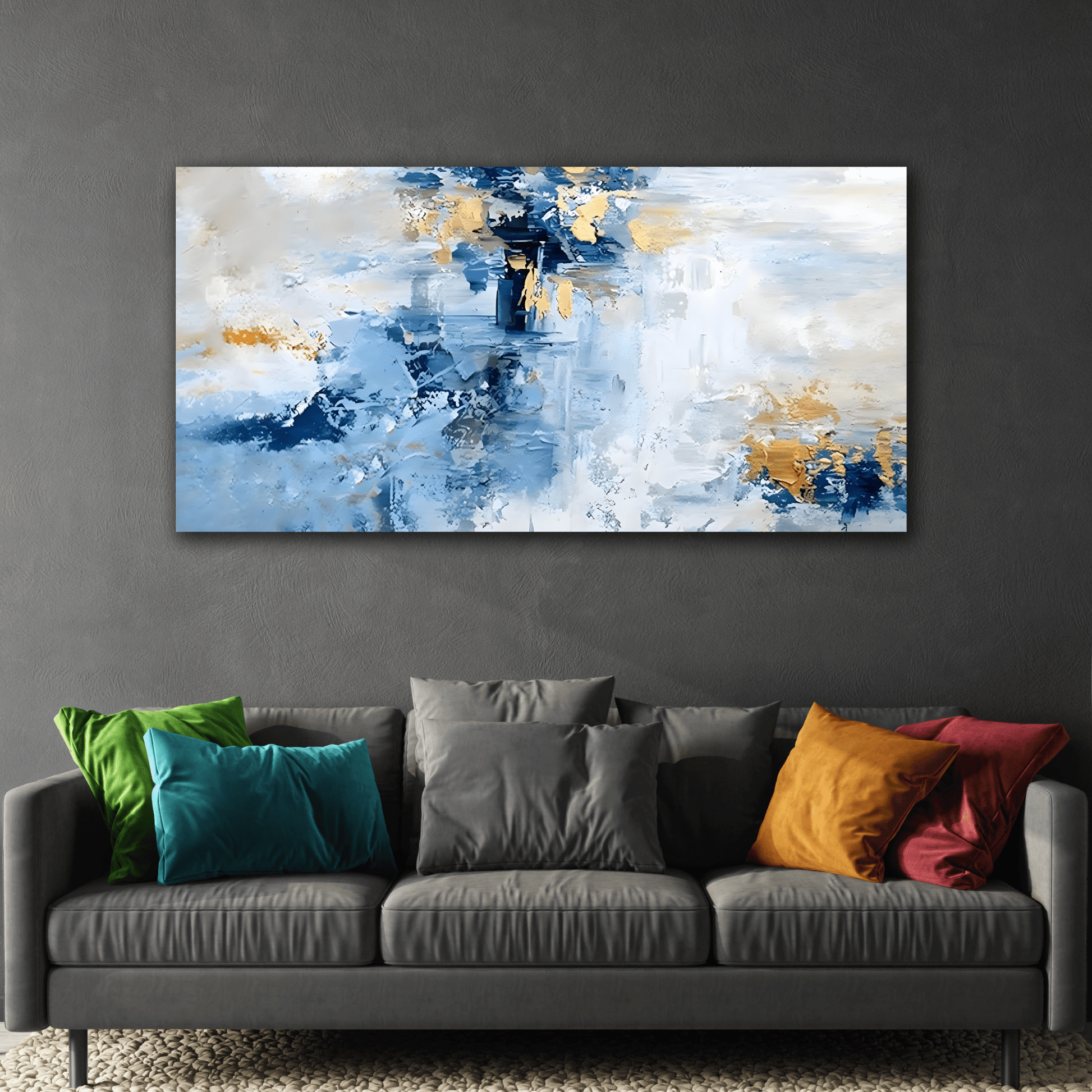 Blue White Abstract Print on Canvas - Large Contemporary Home Decoration - YesArtYes