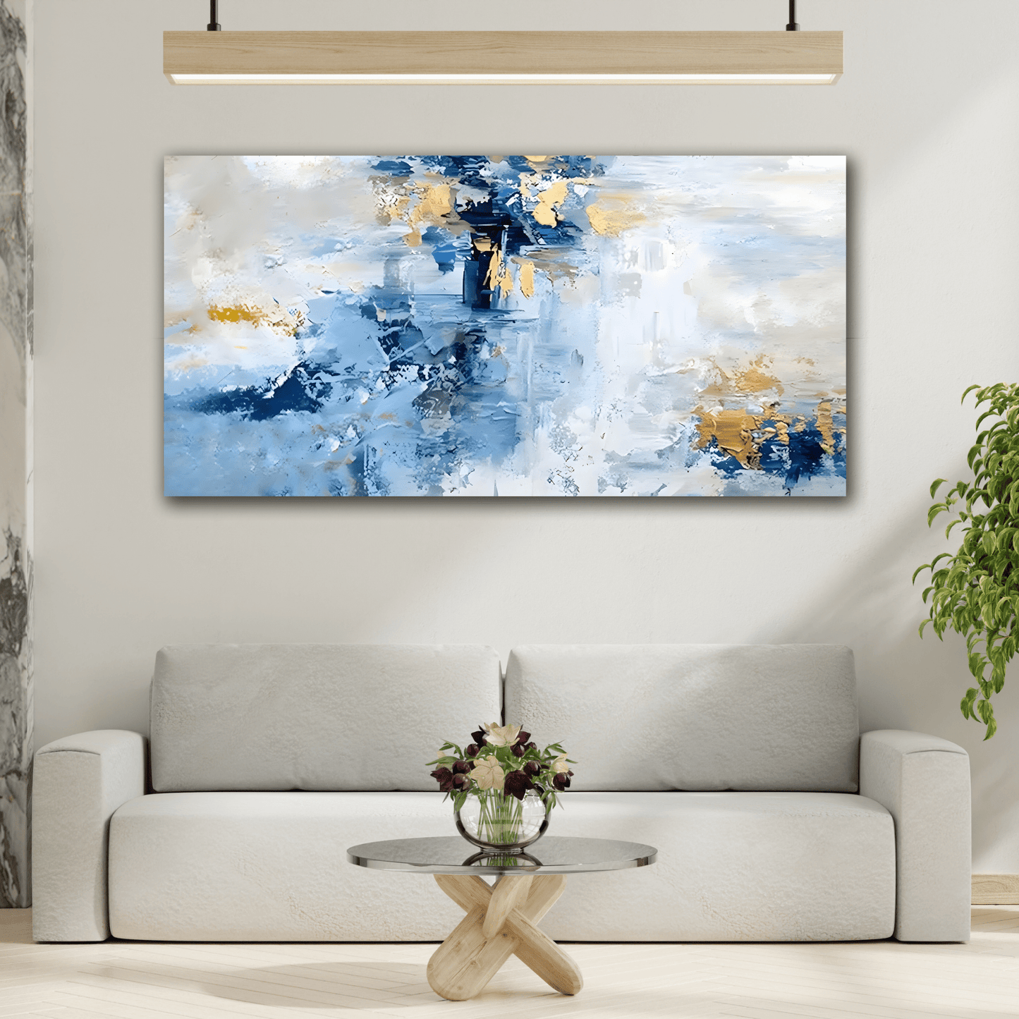 Blue White Abstract Print on Canvas - Large Contemporary Home Decoration - YesArtYes