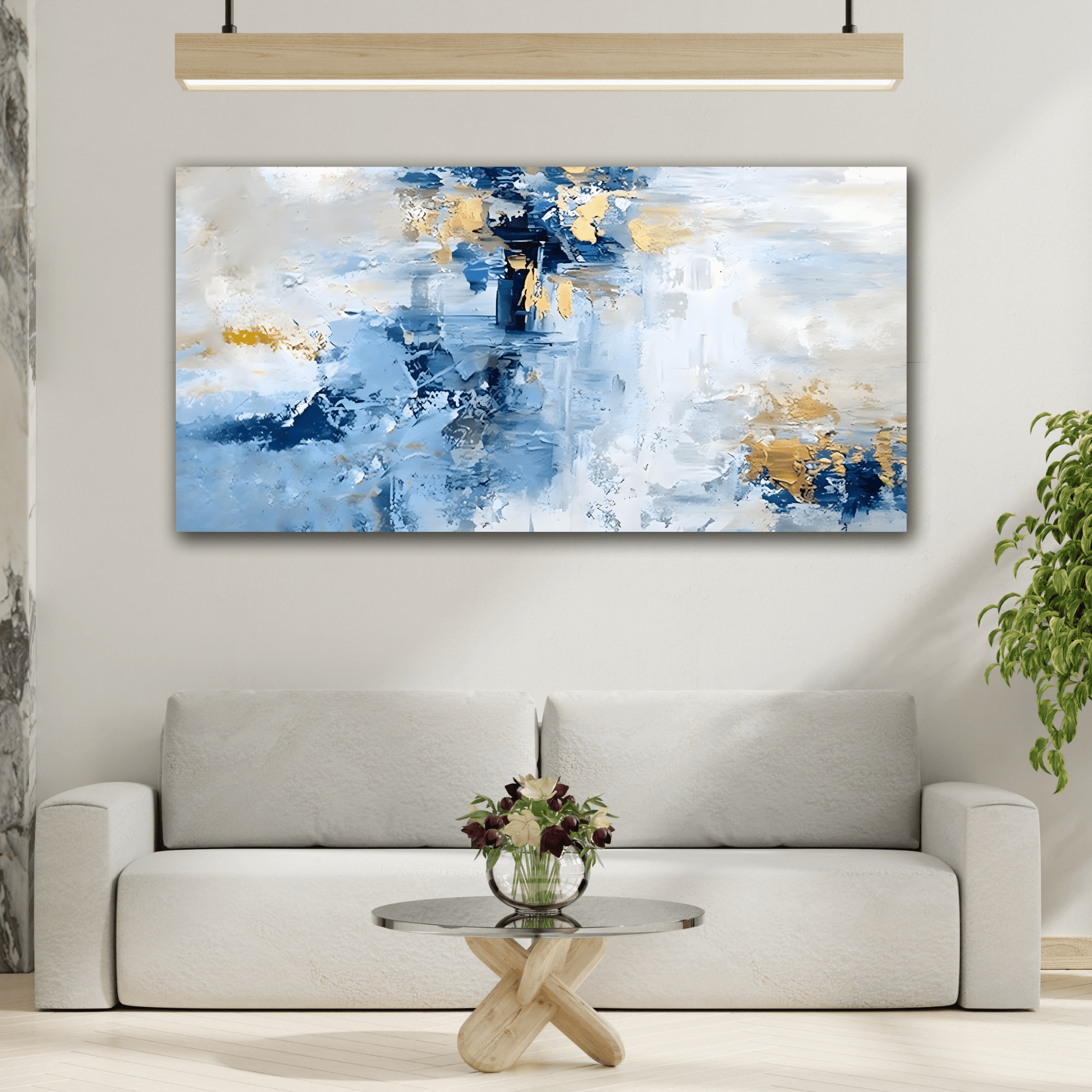 Blue White Abstract Print on Canvas - Large Contemporary Home Decoration - YesArtYes