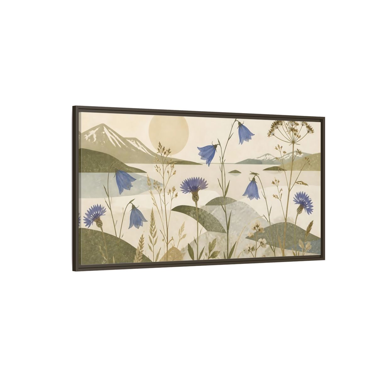 Side Mockup 4. Blue Wildflower Meadow shown as framed canvas print