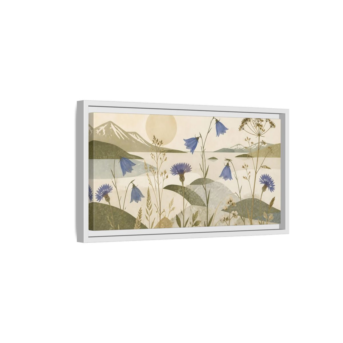 Side Mockup 6. Blue Wildflower Meadow shown as framed canvas print