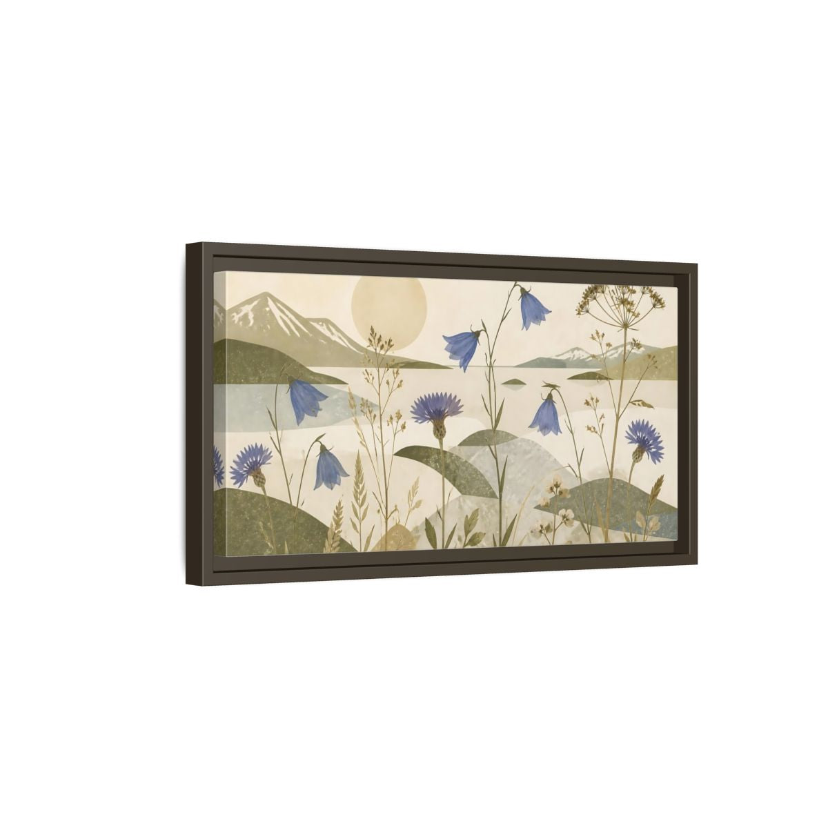 Side Mockup 7. Blue Wildflower Meadow shown as framed canvas print