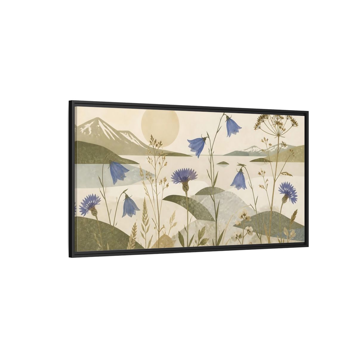 Side Mockup 5. Blue Wildflower Meadow shown as framed canvas print