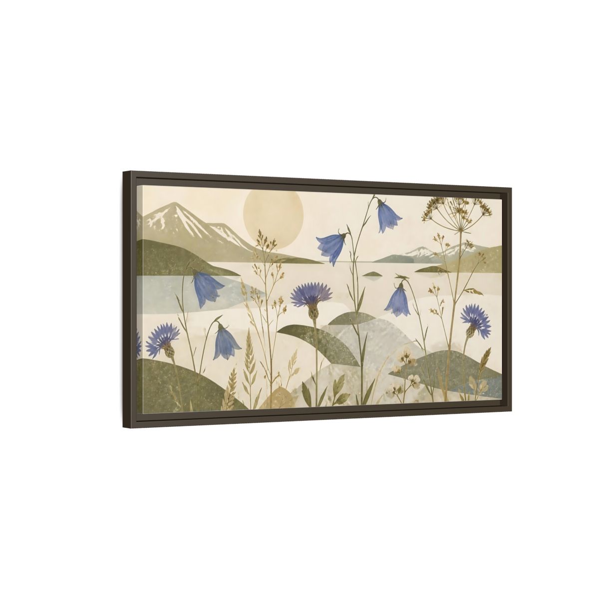 Main Mockup. Blue Wildflower Meadow shown as framed canvas print