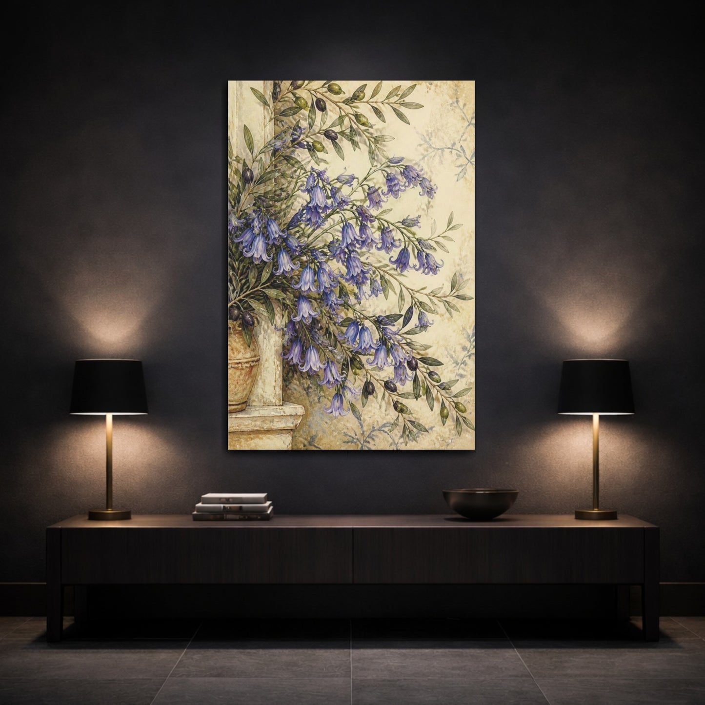 Mockup 3. Bluebell Floral Bouquet shown as canvas print