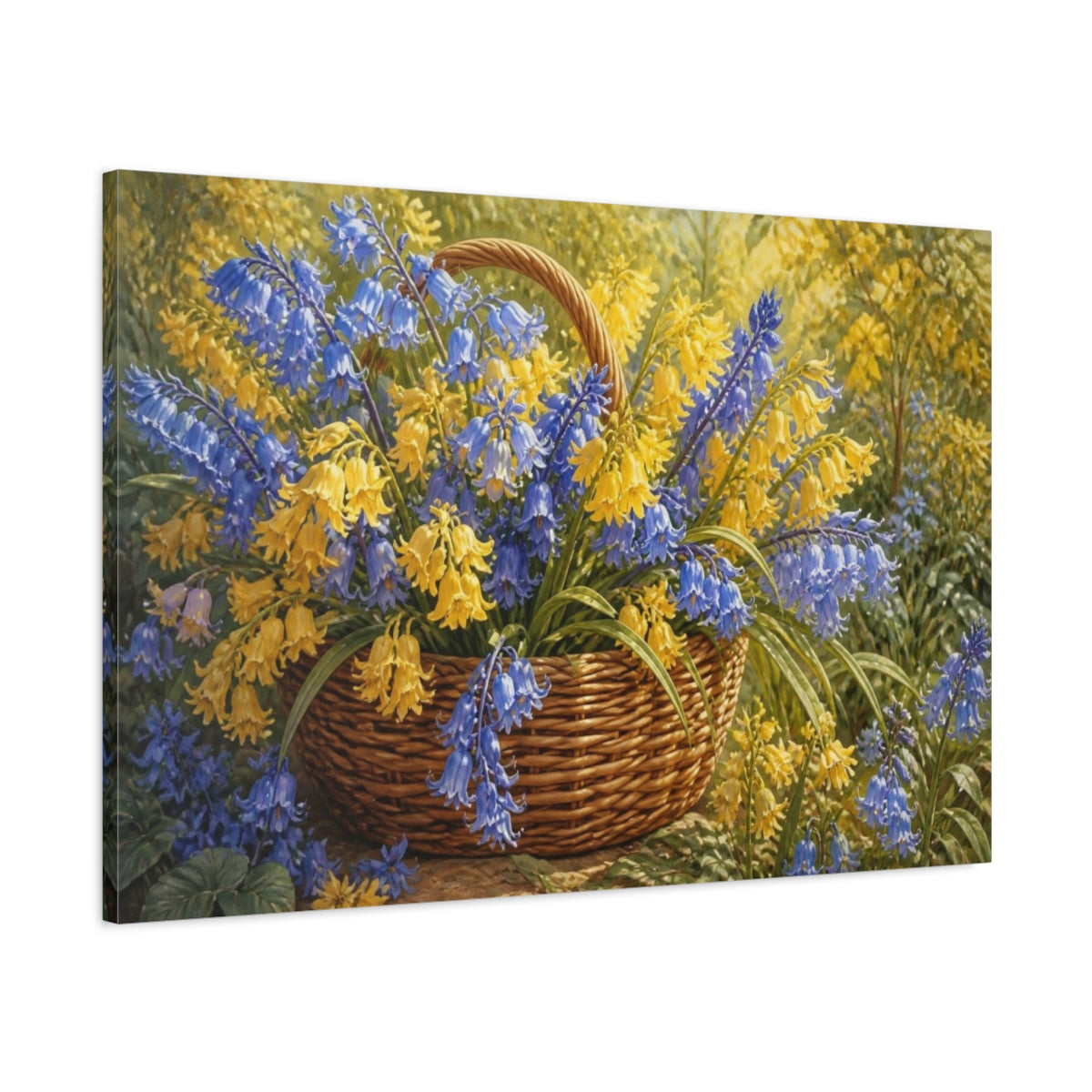 Main Mockup. Bluebell Flowers In Basket shown as canvas print