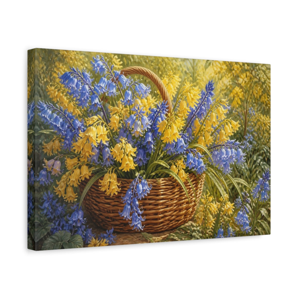 Side Mockup 4. Bluebell Flowers In Basket shown as canvas print