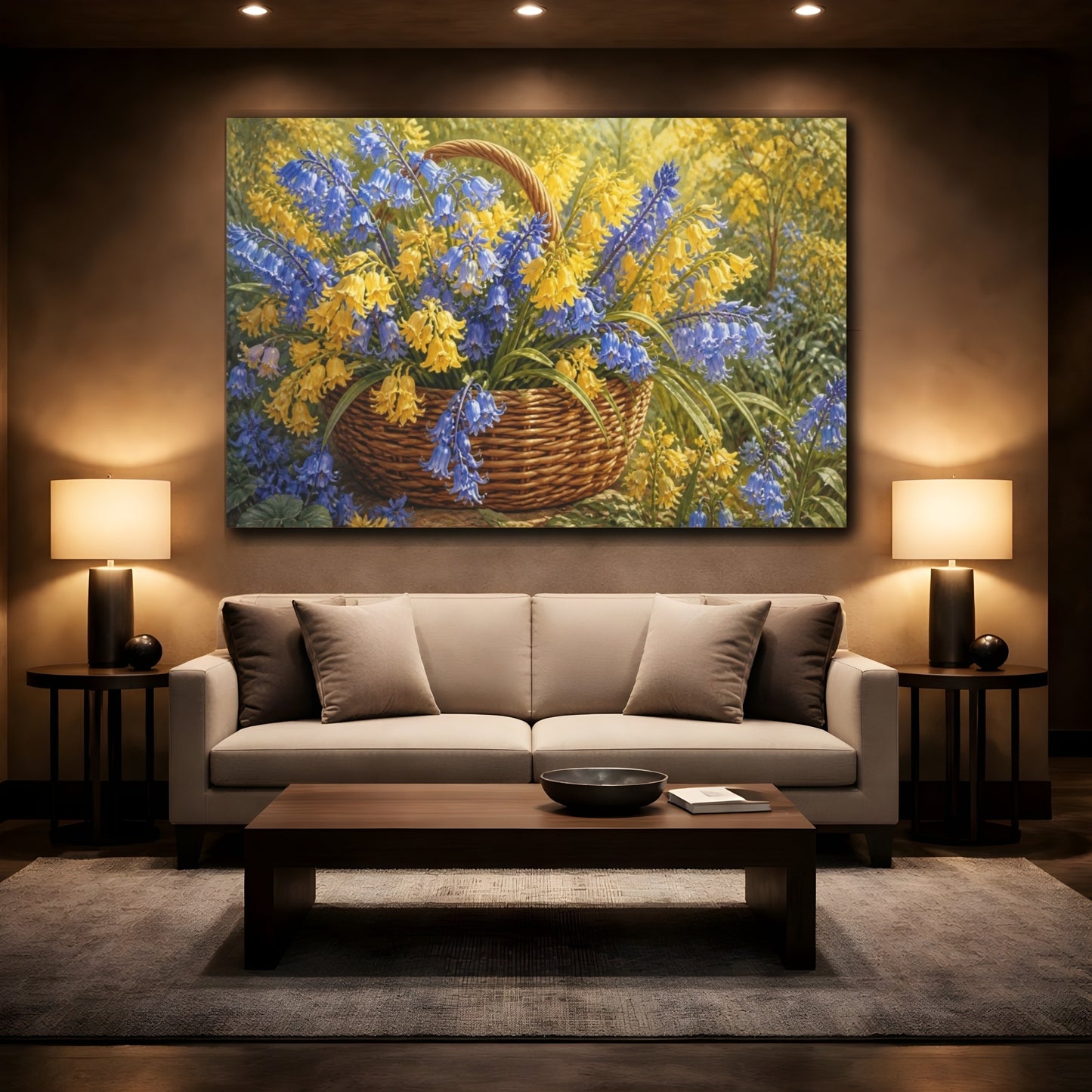 Mockup 2. Bluebell Flowers In Basket shown as canvas print
