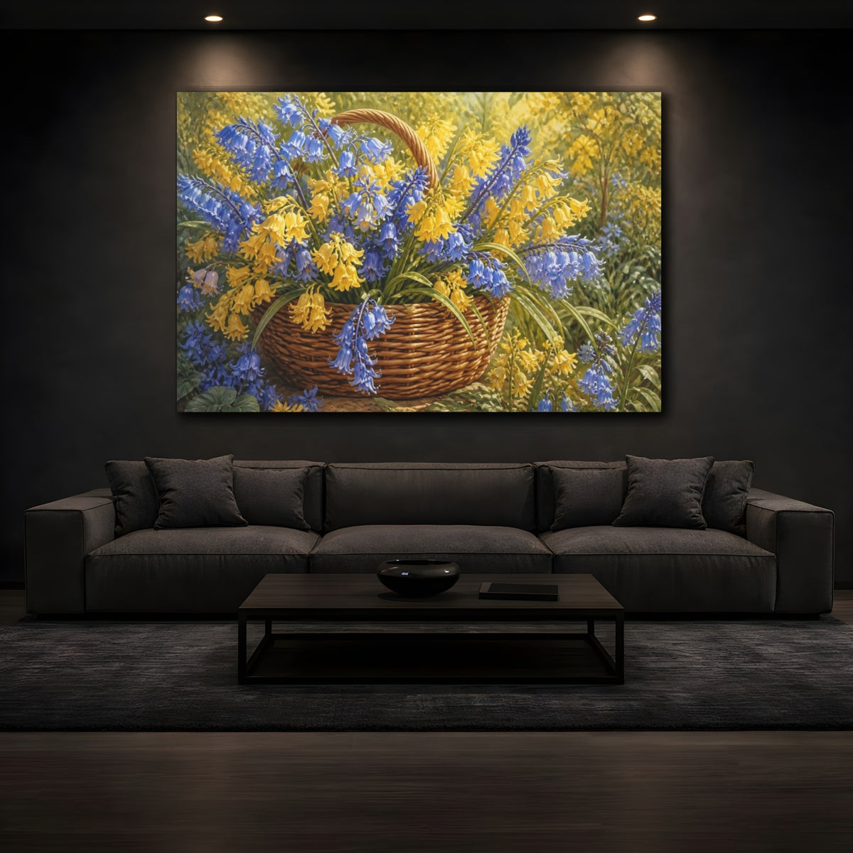 Mockup 3. Bluebell Flowers In Basket shown as canvas print